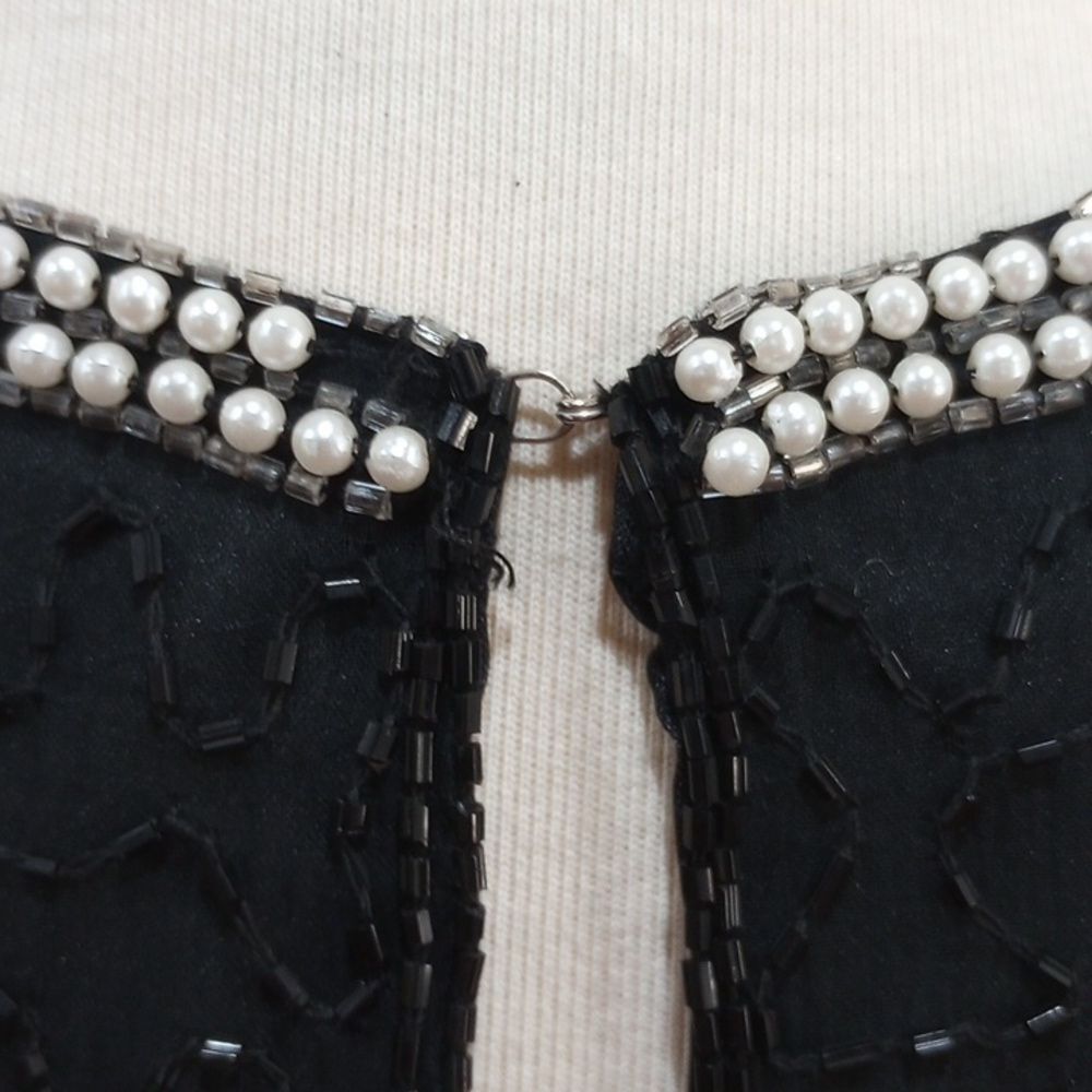 Vintage Lawrence Kazar Paris/New York Black Beaded Pearl Silk Blouse, Size 10 - Picture 10 of 11